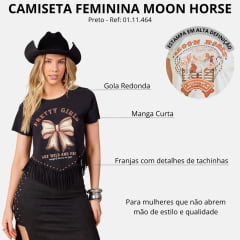 Cropped Feminino Moon Horse Pretty Girls Preto Com Tachinhas E Franjas Ref: 01.12.464