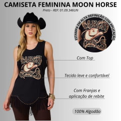 Camiseta Feminina Moon Horse Regatão Preto Ranch Girls Estampado Chapéu Com Franjas E Top Preto Ref: 01.09.346UN
