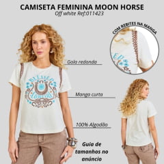 Camiseta Feminina Moon Horse T-shirt Blessed Off White Estampado Com Detalhes Pedraria Ref:0111423