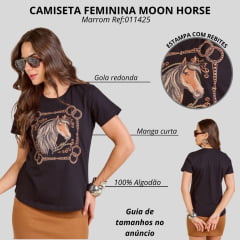 Camiseta Feminina Moon Horse T-shirt Preta Estampada Com Detalhes Padraria Ref:0111425