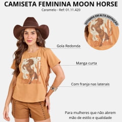 Camiseta Feminina Moon Horse T-shirt Cactus Caramelo Com Franja Estampada Ref: 01.11.420