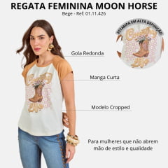 Camiseta Feminina Moon Horse T-shirt Country Life Creme E Caramelo Estampada Ref: 01.11.426