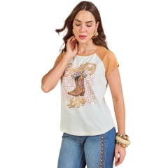Camiseta Feminina Moon Horse T-shirt Country Life Creme E Caramelo Estampada Ref: 01.11.426