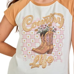 Camiseta Feminina Moon Horse T-shirt Country Life Creme E Caramelo Estampada Ref: 01.11.426