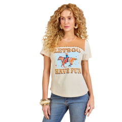 Camiseta Feminina Moon Horse T-Shirt Cowgirls Lets Go Bege Com Brilho REF: 01.11.430