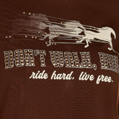 Camiseta Feminina Moon Horse T-Shirt Dont Walk Marrom Bordado Tachinhas Franjas Nas Mangas REF:01.13.513