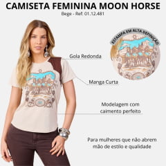 Camiseta Feminina Moon Horse T-Shirt Four Horses Manga Curta Bege REF: 01.12.481