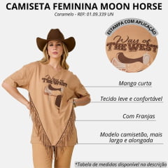 Camiseta Feminina Moon Horse T-shirt Over Estampado Sela Caramelo Com Franja Ref: 01.09.339 UN