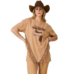 Camiseta Feminina Moon Horse T-shirt Over Estampado Sela Caramelo Com Franja Ref: 01.09.339 UN