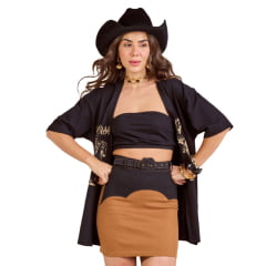 Camiseta Feminina Moon Horse T-shirt Over Horse Life Preto Aberta Com Top Estampada Pedraria Ref:0111431
