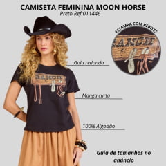 Camiseta Feminina Moon Horse T-shirt Ranch Preto Estampada Com Detalhes Pedraria Ref:0111446