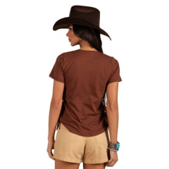 Camiseta Feminina Moon Horse T-shirt Rinding Marrom Estampada Cavalo Com Franja Ref: 01.10.402