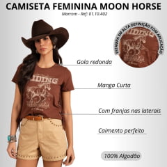 Camiseta Feminina Moon Horse T-shirt Rinding Marrom Estampada Cavalo Com Franja Ref: 01.10.402