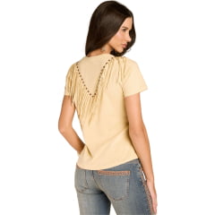 Camiseta Feminina Moon Horse T-Shirt Rodeo Dreams Amarelo Creme Bordado Tachinhas E Franja - REF:01.13.526