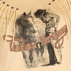 Camiseta Feminina Moon Horse T-Shirt Rodeo Dreams Amarelo Creme Bordado Tachinhas E Franja - REF:01.13.526