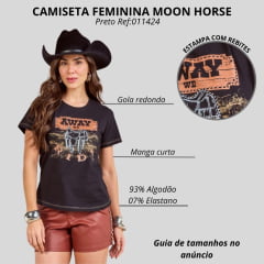 Camiseta Feminina Moon Horse T-shirt Saddled Preto Estampado Com Brilho Ref:0111424