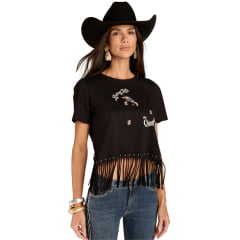 Camiseta Feminina Moon Horse T-Shirt Track Run Preto Detalhes Strass Franjas E Ilhos REF:01.13.525 Camiseta Feminina Moon Horse T-Shirt Track Run Preto Detalhes Strass Franjas E Ilhos REF:01.13.525