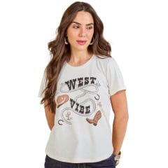 Camiseta Feminina Moon Horse T-shirt West Vibes Creme Estampada Ref: 01.11.419