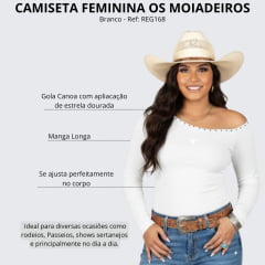 Camiseta Feminina Os Moiadeiros Amarilo Manga Longa Branco Estrela Na Gola Ref: Reg168