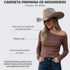 Camiseta Feminina Os Moiadeiros Amarilo Manga Longa Chocolate Estrela Na Gola Ref: Reg200