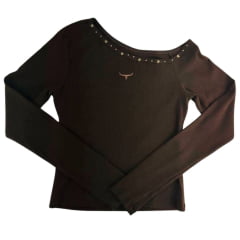 Camiseta Feminina Os Moiadeiros Amarilo Manga Longa Marrom Estrela Na Gola Ref: Reg196