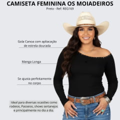 Camiseta Feminina Os Moiadeiros Amarilo Manga Longa Preto Estrela Na Gola Ref: Reg169