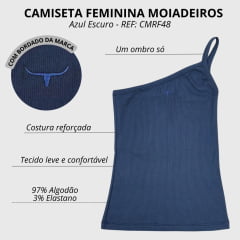 Camiseta Feminina Os Moiadeiros Azul Escuro 1 Ombro Só (Nula Manga) Com Logo Bordada REF: CMRF48