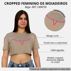 Camiseta Feminina Os Moiadeiros Bege Cropped Com Logo Em Pink REF: CMRF39