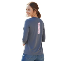 Camiseta Feminina Os Moiadeiros Manga Longa Com Proteção UV Grafite Com Logo Longhorn Rosa Ref:UV/FEM011