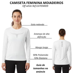 Camiseta Feminina Os Moiadeiros Manga Longa Com Proteção UV Off White Com Logo Longhorn Ref:UV/FEM009