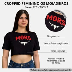 Camiseta Feminina Os Moiadeiros Preta Cropped Com Logo Aplicada Em Laranja REF: CMRF43