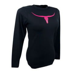 Camiseta Feminina Os Moiadeiros Preta Manga Longa Com Proteção UV Logo Pink Ref:UV91