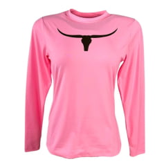 Camiseta Feminina Os Moiadeiros Rosa Manga Longa Com Proteção UV e Logo Preta Ref.UV87