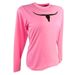 Camiseta Feminina Os Moiadeiros Rosa Manga Longa Com Proteção UV e Logo Preta Ref.UV87