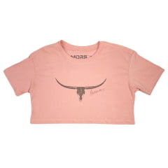 Camiseta Feminina Os Moiadeiros Rosa Seco Cropped Com Logo Em Marrom REF: CMRF37