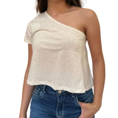 Camiseta Feminina Os Moiadeiros T-shirt Decatur Champanhe Básica 1 Ombro Só Logo Bordado Ref: CMF2464