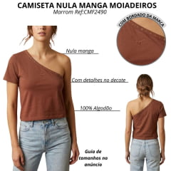 Camiseta Feminina Moiadeiros T-shirt Decatur Marrom 1 Ombro Só Bordado E Estrelas  Ref:CMF2490