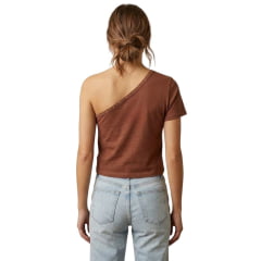Camiseta Feminina Moiadeiros T-shirt Decatur Marrom 1 Ombro Só Bordado E Estrelas  Ref:CMF2490