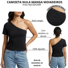 Camiseta Feminina Os Moiadeiros T-shirt Decatur Preto 1 Ombro Só Com Bordado E Estrelas E Logo Ref:CMF2490