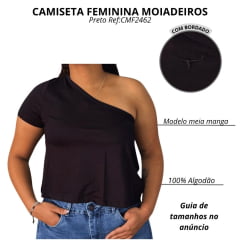 Camiseta Feminina Os Moiadeiros T-shirt Decatur Preto Básica 1 Ombro Só Logo Bordado Ref: CMF2462