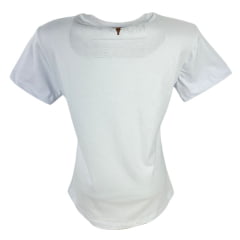 Camiseta Feminina Os Moiadeiros TShirt Branca Manga Curta Com Logo Aplicado em Marrom Ref.CMF2362