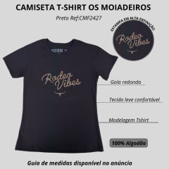 Camiseta Feminina Os Moiadeiros Tshirt Manga Curta Preto Estampada Rodeos Vibes Ref:CMF2427