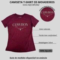 Camiseta Feminina Os Moiadeiros Tshirt Manga Curta Vinho Estampada Cowboy Ref:CMF2442
