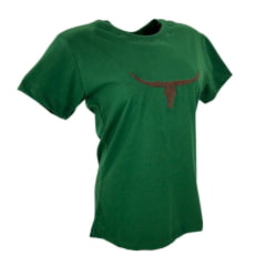 Camiseta Feminina Os Moiadeiros TShirt Verde Manga Curta Com Logo Aplicado em Marrom Ref.CMF2363