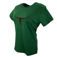 Camiseta Feminina Os Moiadeiros TShirt Verde Manga Curta Com Logo Aplicado em Marrom Ref.CMF2363