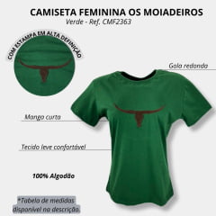 Camiseta Feminina Os Moiadeiros TShirt Verde Manga Curta Com Logo Aplicado em Marrom Ref.CMF2363