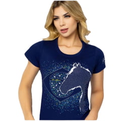 Camiseta Feminina Ox Horns Azul Marinho Estampa Cavalo e Bandeira com Strass Ox Horns - Ref. 6394