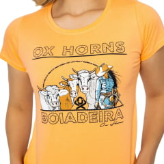 Camiseta Feminina Ox Horns Laranja Com Brilho Boiadeira 6404