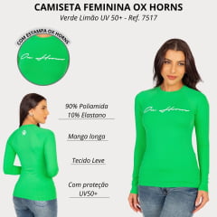 Camiseta Feminina Ox Horns Manga Longa UV50+ Verde Limão Ref: 7518