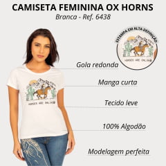 Camiseta Feminina Ox Horns Manga Curta Branca Estampada Horses Com Brilho R. 6438